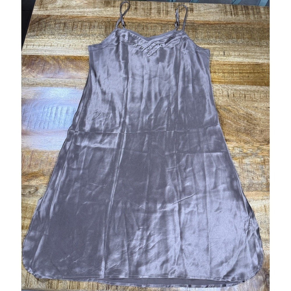 Vintage Satin Slip Dress Brown Spaghetti Strap Midi Silky Y2K Women S